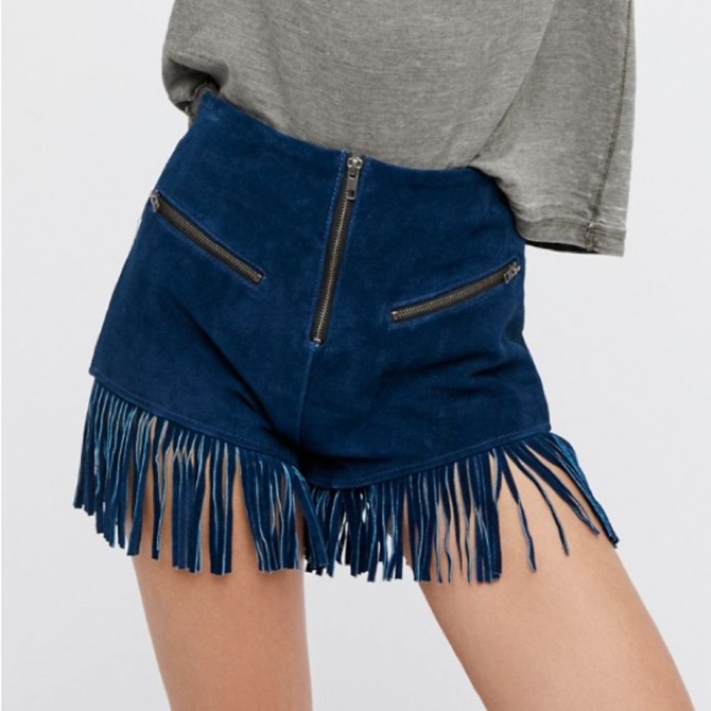 Understated Leather Blue Suede Shorts